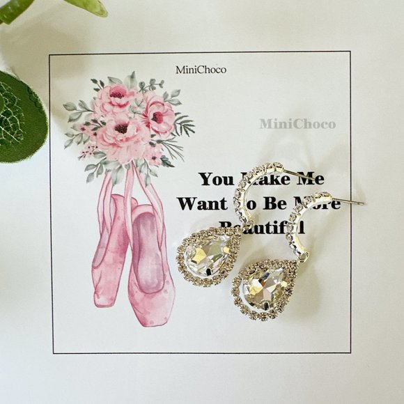 Gold Tone Rhinestones Half Hoop Water-Drop Earrings - Picture 4 of 6